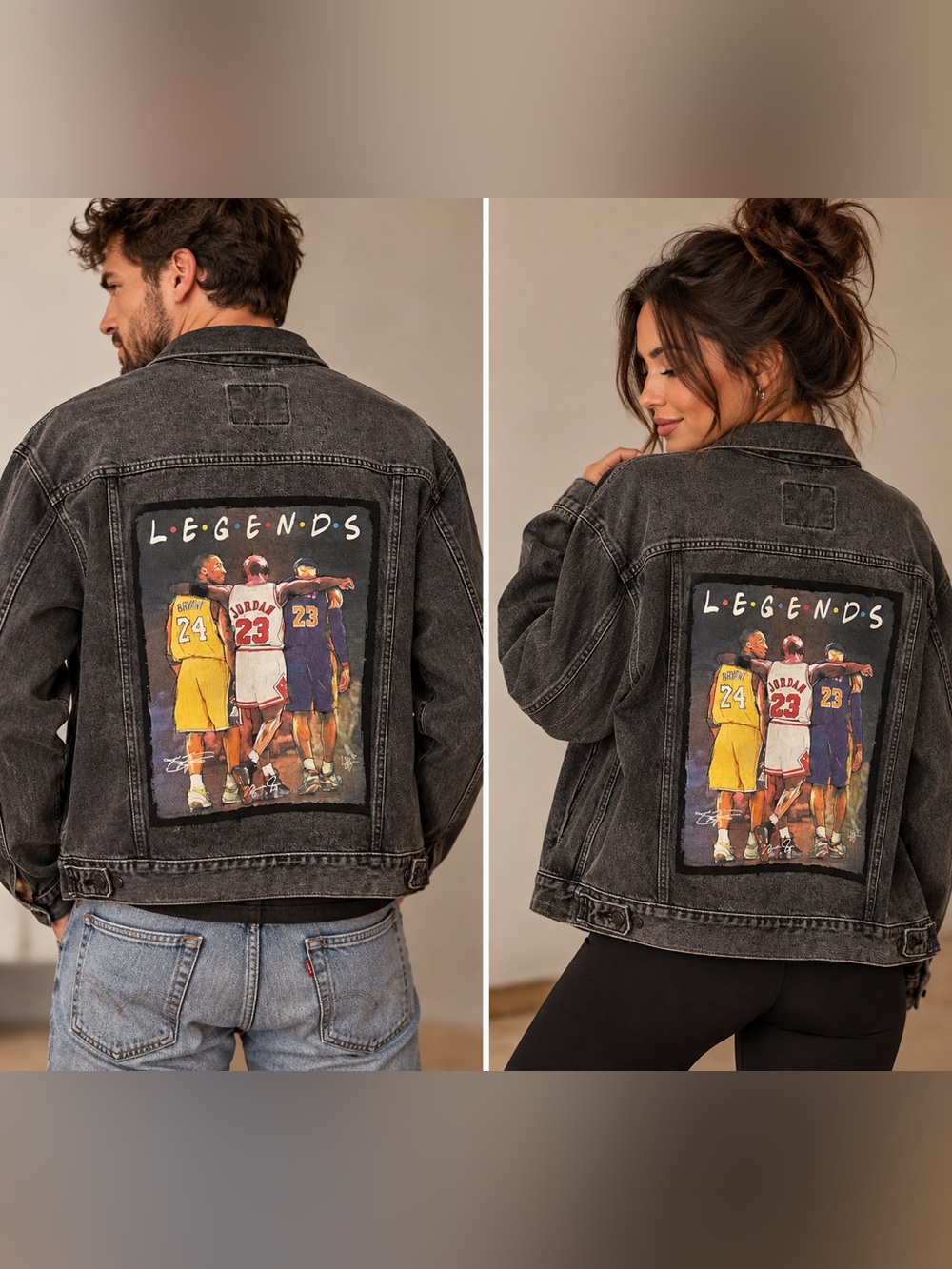 Levi's Washed grey/black Denim Jacket with 'Legends' Basketball Back Patch